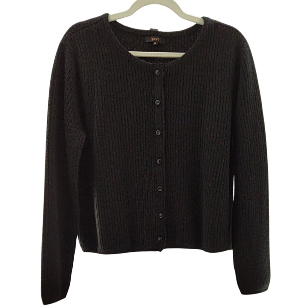 Quince Womens 100% Yak Soft Rib Crew Cardigan Sweater Black Size M